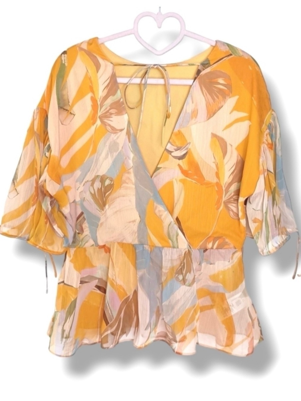Ted Baker Yellow Floral Wrap Peplum Top